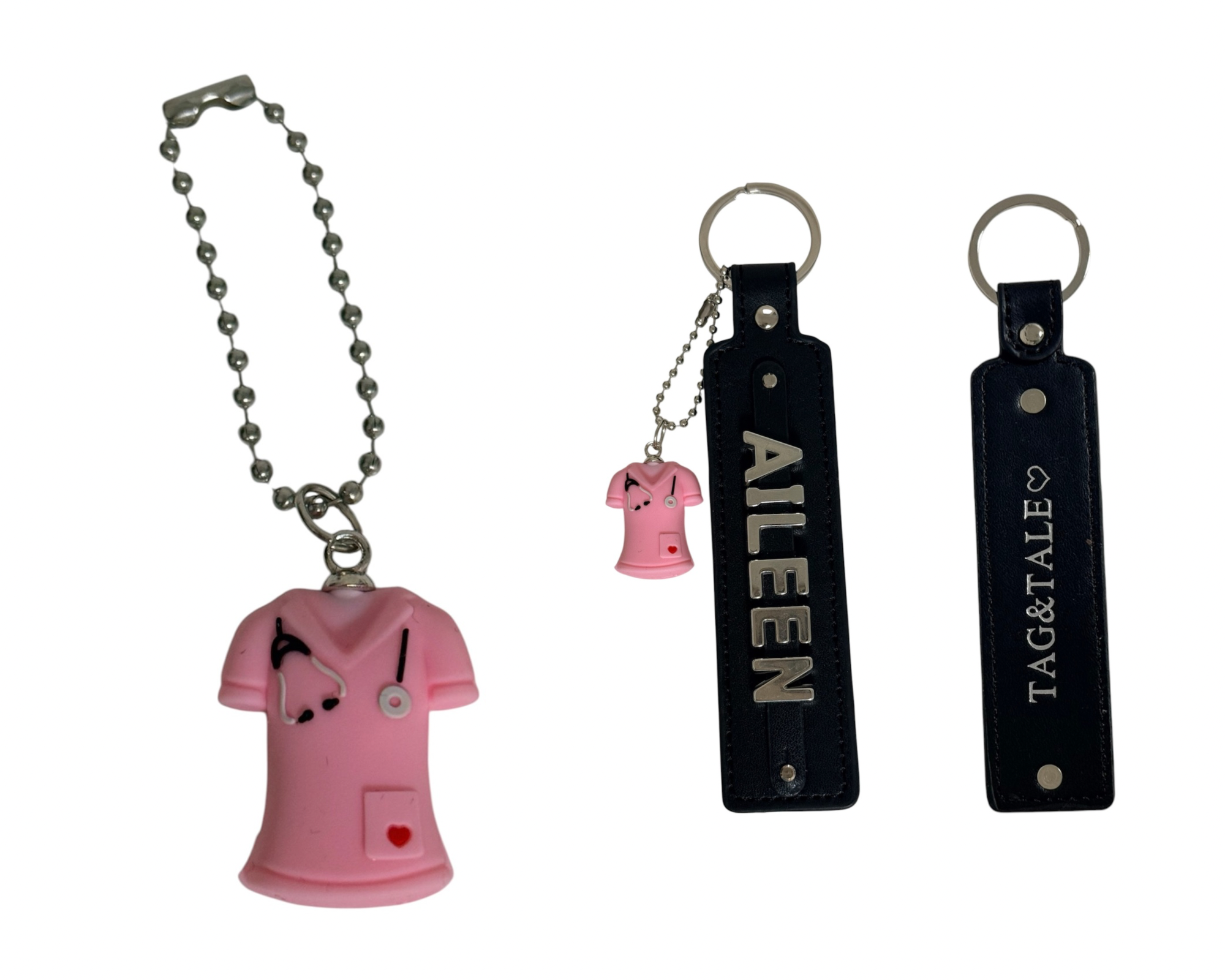 3D Custom Name Leather Keychain with Nurse Charm (Healthcare Heroes Edition)