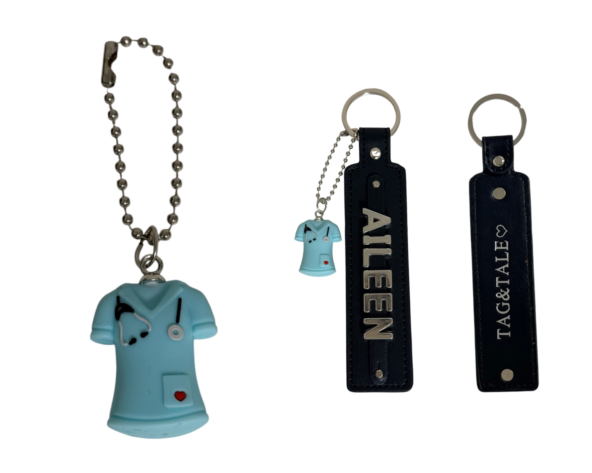 3D Custom Name Leather Keychain with Nurse Charm (Healthcare Heroes Edition)