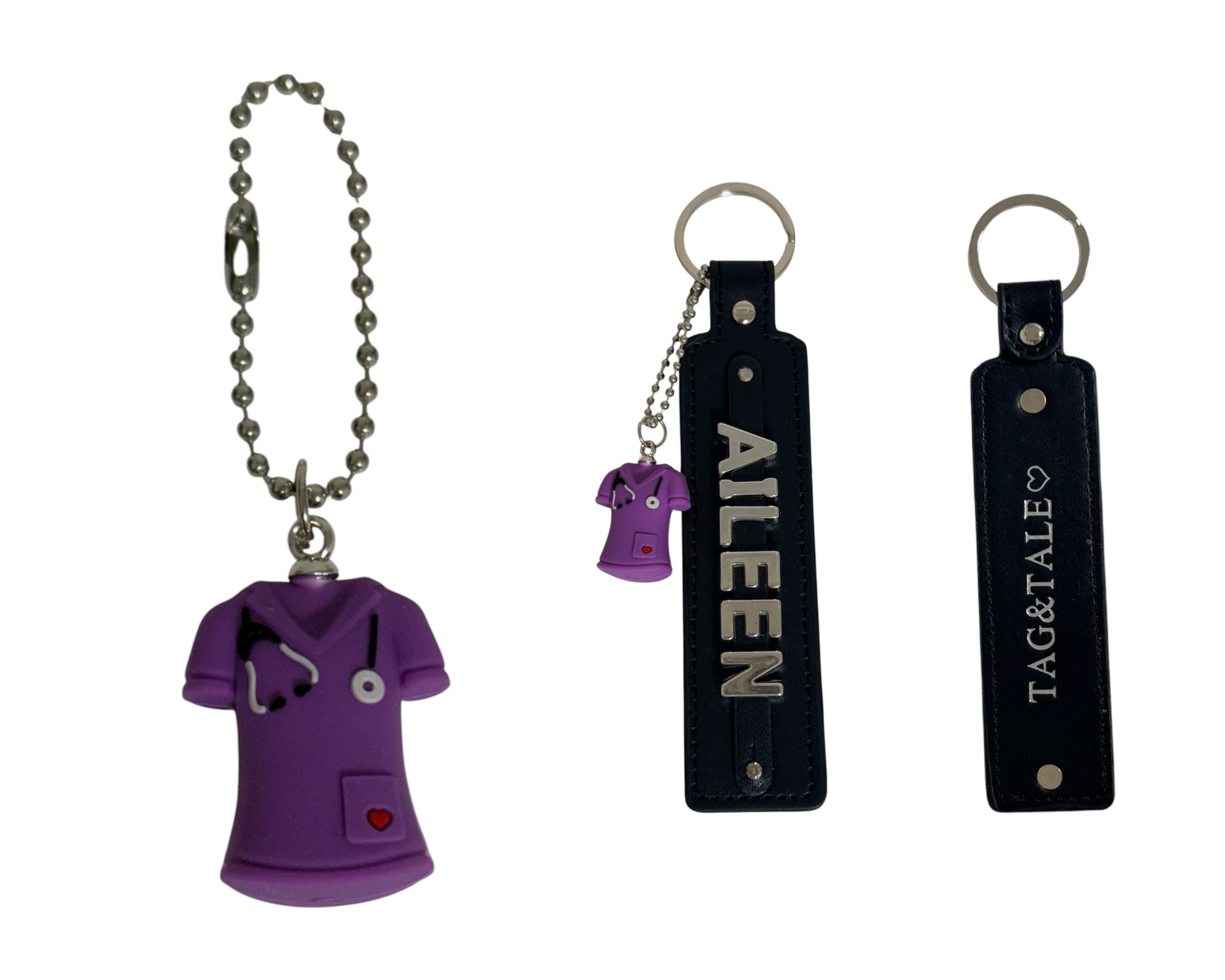 3D Custom Name Leather Keychain with Nurse Charm (Healthcare Heroes Edition)